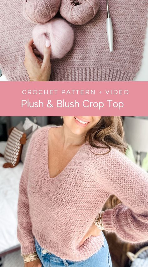 Mohair Crochet Sweater Free Pattern, Best Yarn For Sweaters, Mohair Free Pattern, Flecks Yarn Crochet Patterns, Light Sweater Crochet Pattern, Boxy Crochet Top, Ombre Crochet Sweater, Crochet Sweater Lightweight Yarn, Crochet Vneck Sweater Pattern