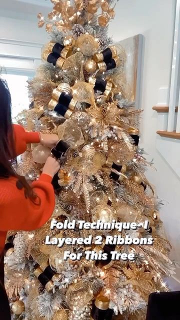 Ribbon Decor On Christmas Tree, How To Put Ribbon On A Christmas Tree Tips, How To Add Tulle To Christmas Tree, Different Ways To Put Ribbon On Christmas Tree, How To Layer Ribbon On Christmas Tree, How To Christmas Tree Decorate, How To Do Ribbon On Christmas Tree Video, Adding Ribbon To Christmas Tree Tutorial, Gold Ribbon On Christmas Tree