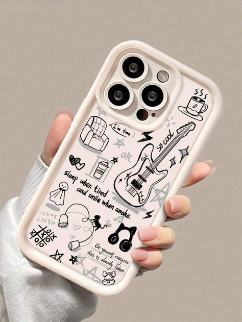 1pc Black & Grey Doodle Guitar Patterned Phone Case Grunge | SHEIN USA Doodles For Phone Case, Doodle Phone Case, Guitar Patterns, Iphone 11 Pro Max Case, Phone Case For Iphone 11, Case For Iphone 11, Pattern Phone Case, Case For Iphone, Black Grey