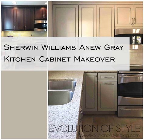 Sherwin Williams Anew Gray Kitchen Cabinet Makeover Before/After Sherwin Williams Anew Gray, Anew Grey, Anew Gray Sherwin Williams, Kitchen Niche, Kitchen Cabinet Makeover, Armoire Ikea, Gray Kitchen Cabinets, Anew Gray, Sherwin Williams Gray