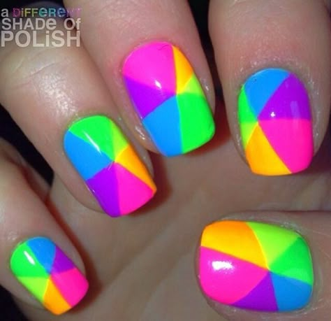 . Neon Colorful Nails, Nail Colors Summer, Multicoloured Nails, Summer Nails Coffin, Mani Inspiration, Rave Nails, Shellac Nail Colors, Fluorescent Nails, Coffin Acrylic Nails