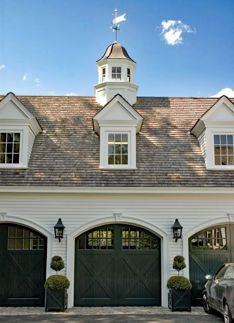 Colonial Coach House and Garage with Cupola - Barrington, Rhode Island Big Sheds, Plan Garage, Garage Plans Detached, Carriage House Garage, Shed Dormer, Garage Loft, Garage Addition, Garage Remodel, Garage Apartments