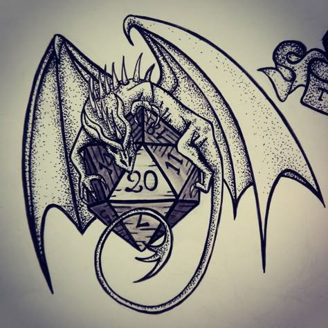 DISPO POUR TATTOO #spirartgraphique #flashtattoo #dice #dragon #dotwork #rpg #roleplaygame Dungeon Master Tattoo Ideas, Dnd Tattoos Ideas, Boardgame Tattoo Ideas, Dnd Rogue Tattoo, Dungeons And Dragons Dice Art, Dnd Tatoos Ideas, Dnd Tattoo Ideas Simple, Dnd Dragon Tattoo, D&d Tattoo Ideas