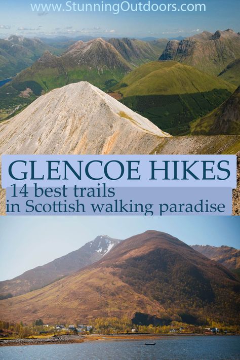 Glencoe hikes, explore incredible walking trails in Scottish Highlands- 14 stunning ideas! from easy to hard, from woodland to high ridge traverses. Glencoe, the most beautiful glen in Scotland- incredible hikes! #glencoe #glensoescotland #glencoehikes #besthikesglencoe #besthikesscotland #bideannambian #buachailleetivemor #aonachegachhike #amazinghikesglencoe #walkesinglencoe #hikeinglencoe Scotland Hikes, Scottish Legends, Pitlochry Scotland, Scotland Hiking, Glencoe Scotland, Scotland Vacation, Scottish Mountains, Scotland Road Trip, Scotland Trip