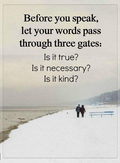 Quotes Before you speak, let your words pass through three gates: Is it true? Is it necessary? Is it kind? Lessons Learned In Life, Lessons Learned, Great Quotes, Wisdom Quotes, Inspirational Words, Words Quotes, Cool Words, Wise Words, Life Lessons