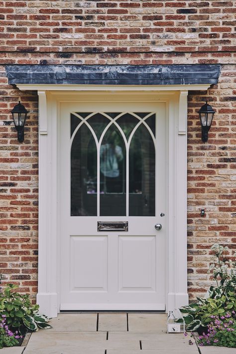 Bespoke, Hardwood Entrance Door with stunning Gothic-Style arched glazing bars. Entrance Door Uk, Cottage Front Doors Ideas Country Style, Bespoke Front Doors, Cottage Doors Front Entrance, Gothic Front Door, Cottage Style Front Doors, Doors Decoration, Home Decorating Styles, Cottage Doors