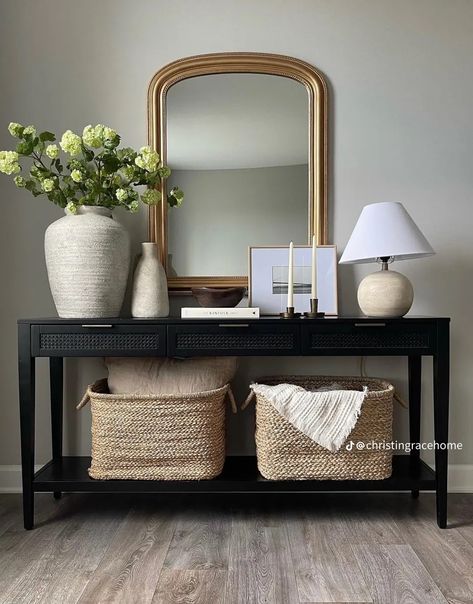 Entry Console Table Decor, Neutral Entryway, Entry Console Table, Entry Table Decor, Console Table Decorating, Entryway Table Decor, Time Table, Home Entrance Decor, Back In Stock