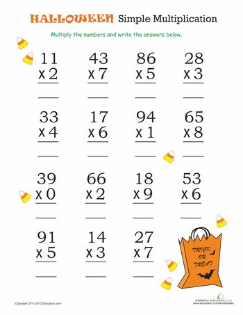 Worksheets: Halloween Math: Simple Multiplication 2         3rd grade Simple Multiplication Worksheets, Pollution Activities Worksheets, Simple Multiplication, Halloween Multiplication, Grade 5 Math Worksheets, Halloween Math Worksheets, Halloween Teaching, Halloween Math Activities, Math Practice Worksheets