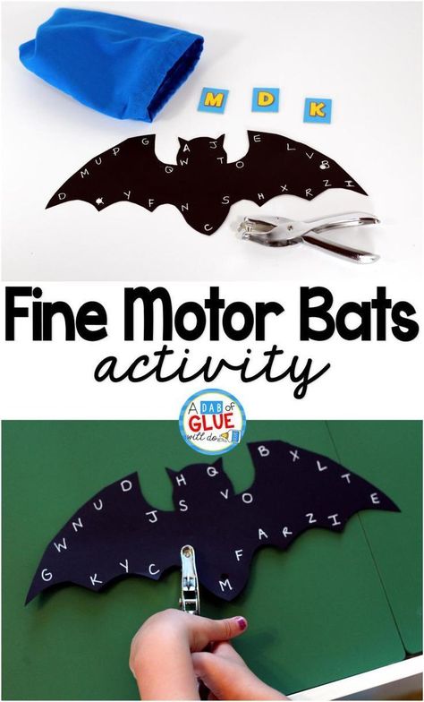 Fine Motor Bats is a great hands-on activity for students to review their letters, numbers, or sight words, while working on fine motor skills. It is perfect for preschool, kindergarten, and first grade students. Nocturnal Theme Preschool, Bats Activities, Games For Kindergarten, Activity For Students, October Activities, Fall Classroom, Preschool Craft, Kindergarten Ela, Preschool Fine Motor