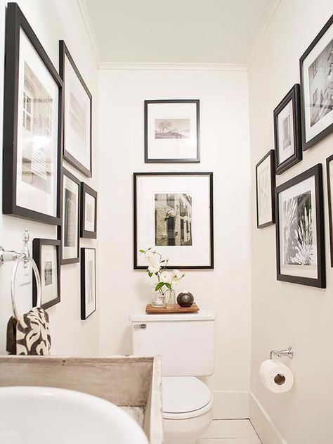 13 Clever Ways to Decorate Your Bathroom Walls | Hunker Wc Decoration, Cloakroom Toilet, Downstairs Cloakroom, Small Toilet Room, Downstairs Loo, Guest Toilet, Downstairs Toilet, Bad Inspiration, Toilet Room