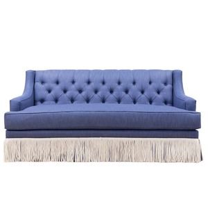 URSTYLE Sofa With Fringe, Tufted Banquette, Bullion Fringe, Striped Sofa, Classical Furniture, Society Social, Classic Interior Design, Keeping Room, Blue Sofa