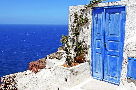 sunny blues #doors Greece Aesthetics Mamma Mia, Greece Aesthetics, Oia Santorini Greece, Santorini Island Greece, Rustic Coastal, Oia Santorini, Santorini Island, Beautiful Vacations, Need A Vacation