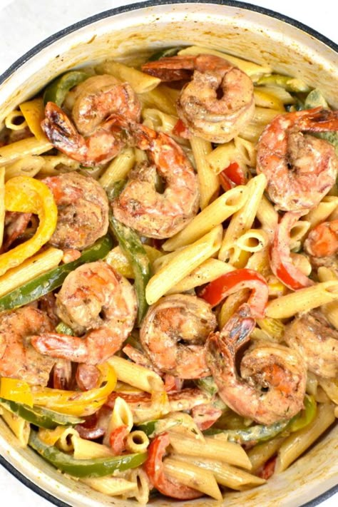 Rasta Pasta - GypsyPlate Jambalaya Recipe With Noodles, Jambalaya With Pasta, Jambalaya Recipe With Pasta, New Orleans Pasta Recipe, Jambalaya Freezer Meal, Creamy Jambalaya Pasta, Creamy Jambalaya Recipe, Creamy Pastalaya Recipe Cajun, Jumbalia Recipe Sausage Shrimp