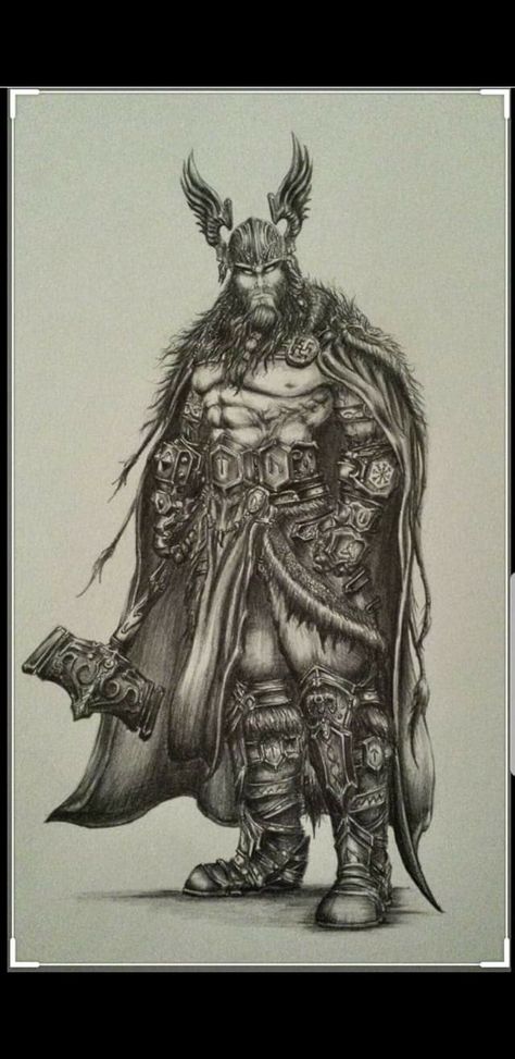 Odin Art, Viking Drawings, Thor Tattoo, Viking Warrior Tattoos, Norse Mythology Tattoo, Arte Viking, Scandinavian Tattoo, Thor Art, Thor God