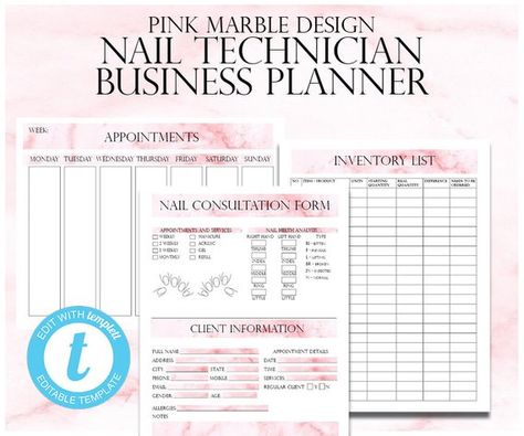 Pink Marble Nail Technician Small Business Planner, Nail Artist Client Forms, Nail Tech Printable Planner, Rose Gold Planner The forms are editable, with the help of a site called Templett. Here you will be able to change and customize the text, change fonts, background color, even add your own Fonts Background, Best Cars For Teens, Gold Planner, Marble Nail, Cars Design, Small Business Planner, Salon Business, Salon Ideas, Spa Room