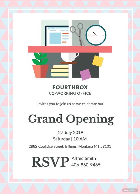 Free Office Opening Invitation Card Template - Download in Word, Illustrator, PSD, Apple Pages, Publisher Office Opening Invitation, Opening Invitation, Invitation Design Inspiration, Grand Opening Invitations, Presentation Design Layout, Office Word, Card Templates Free, Open Office, Modern Invitation