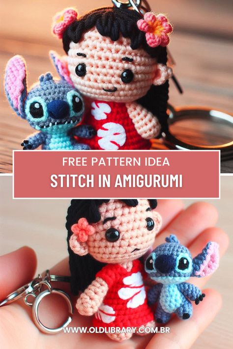 Create a Lilo & Stitch amigurumi keychain with this easy crochet pattern. Carry your favorite characters with you wherever you go! Disney Stitch Crochet Pattern Free, Crochet Pattern Free Keychain, Crochet Cute Keychain Free Pattern, Crochet Stitch Character Free Pattern, Crochet Stitch Keychain, Lilo Stitch Crochet, Crochet Disney Stitch, Keychain Amigurumi Free Pattern, Stitch Crochet Keychain