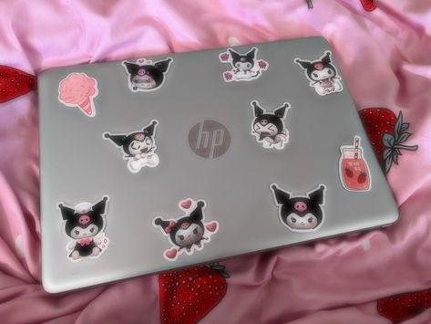 i'm so normal about kuromi #kuromi #kuromistickers #kuromiaesthetic #stickers #sanrio #sanriostickers #cute #pink #pinkaesthetic #strawberry #strawberrymilk #strawberryaesthetic #laptop #laptopstickers #cutecore #kawaii #cuteaesthetic #pinkandblack #pinkandblackaesthetic #sanriocore #kawaiicore #soft #softcore Macbook With Stickers, Kuromi Laptop, Kuromi Stuff, Kawaii Core, Case Ideas, Cute Birthday Cakes, Strawberry Milk, Laptop Covers, Airpod Case