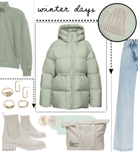 Green Jacket Winter Outfit, Green Winter Jacket Outfit, Japanese Winter Fashion, Green Winter Jacket, Green Jacket Outfit, Sweater Weather Outfits, Winter Jacket Outfits, Outfit Shoplook, Fall Jackets