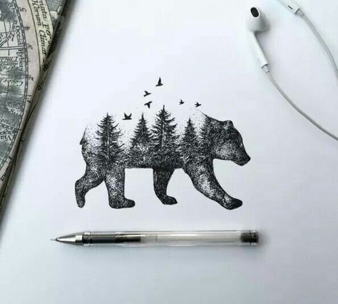 Alfred Basha, Academic Drawing, Geometric Bear, Bear Tattoos, Forest Tattoos, Mountain Drawing, Pen Illustration, Bear Tattoo, Bear Mountain