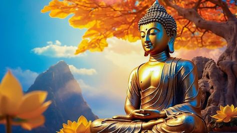 a picture of a buddha with a tree in the background Buddha Pictures, Buddha Background, Breakup Picture, Gautama Buddha, Buddha Quotes, A Tree, High Quality Images, Graphic Resources, Projects To Try