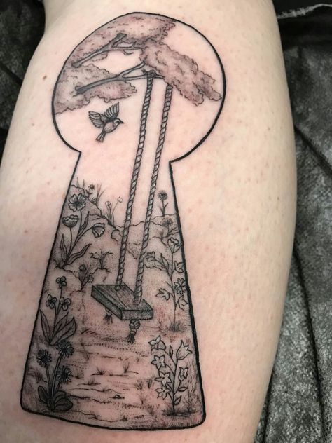 Secret Gardens In My Mind Tattoo, The Secret Garden Tattoo, Secret Garden Tattoo, Hallows Tattoo, Swing Tattoo, Song Tattoos, Garden Tattoos, Garden Line, Garden Tattoo