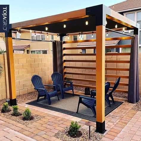 Toja Grid on Instagram: “@Gilbertgirldad & @Millennialnutrition had a great time building this gorgeous build in Gilbert, Arizona: "An absolute blast putting this…” Toja Grid Pergola Ideas, Permanent Campsite, Modern Pergolas, Toja Grid, Pergola Ideas, Pergola Lighting, Gilbert Arizona, Backyard Pergola, Deck With Pergola