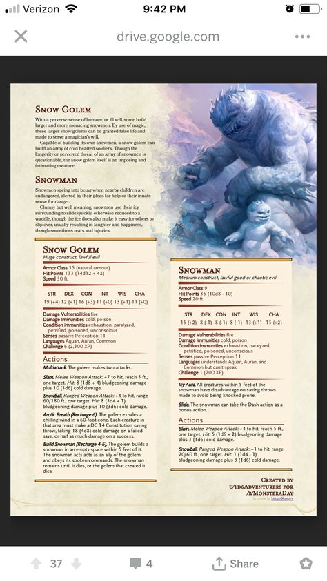 Dnd Snow Monsters, Dungeons And Dragons Rules, Snow Monster, Dnd Stats, Dungeons And Dragons 5e, Dnd World Map, Dnd Races, Dungeon Master's Guide, Dungeons And Dragons Classes