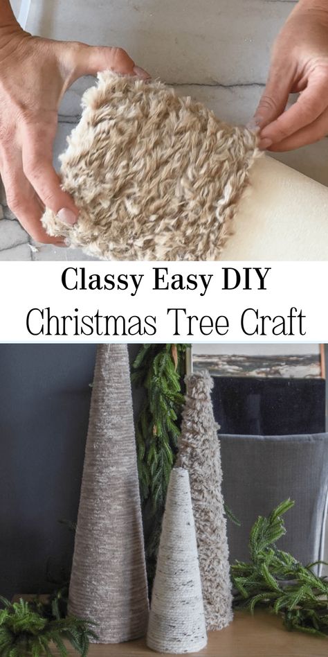 Add some charm to your home decor for the holidays with easy DIY yarn Christmas trees. Affordable, customizable, and cozy! Yarn Tree Garland Diy, Chunky Yarn Christmas Tree Diy, Rag Christmas Tree Diy, Styrofoam Trees Christmas Diy, Yarn Trees Diy, Rag Trees Diy, Yarn Christmas Tree Diy, Diy Yarn Christmas Tree, Chunky Yarn Christmas