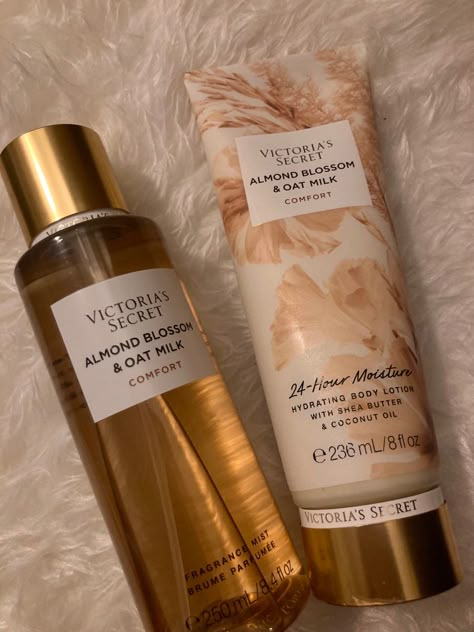 Perfume And Lotion Aesthetic, Victoria Secret Almond Blossom And Oat Milk, Victoria Secret Perfume Body Spray, Perfume And Lotion, Victoria Secret Body Spray, Victoria's Secret Perfume, Perfume Lotion, Victoria's Secrets, Sweet Perfume