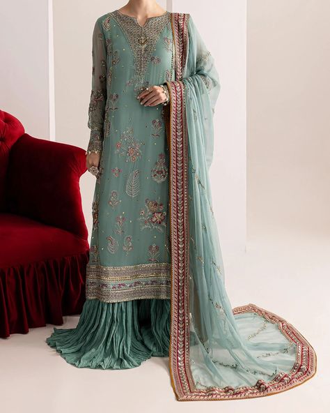 New arrivals www.brandaffection.uk ( link in bio ) Chiffon Suit, Organza Suits, Embroidered Chiffon, Dresses Chiffon, Medieval Dress, Chiffon Dupatta, Silk Trousers, Stylish Dress Designs, Silk Dyeing