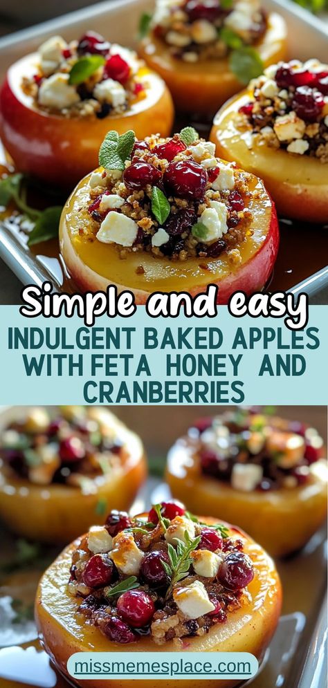 Discover the perfect blend of sweet and savory with these Indulgent Baked Apples featuring creamy feta, drizzled honey, and tart cranberries. This easy recipe is ideal for cozy family dinners or festive gatherings, bringing warmth and inviting aromas to your kitchen. The juicy baked apples are not only delicious but also visually stunning, making them a delightful dessert or side dish. With just a few simple ingredients, you can create a dish that will impress guests and satisfy cravings alike! Cranberry Recipes Savory, Cranberry Recipes Healthy, Feta Honey, Apple Dishes, Creamy Feta, Christmas Side Dishes, Cranberry Recipes, Dessert Options, Quick Weeknight Meals