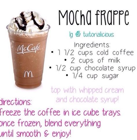 Mcdonalds Mocha Frappe, Mocha Frappe Recipe, Resep Starbuck, Minuman Starbucks, Frappe Recipe, Resep Smoothie, Mocha Frappe, Frappuccino Recipe, Diy Drinks