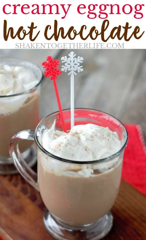 Drinks Hot Chocolate, Eggnog Hot Chocolate, Eggnog Frosting, Eggnog Recipes, Rich Holiday, Classic Eggnog, Spiced Eggnog, Hot Cocoa Mix Recipe, Festive Holiday Drinks