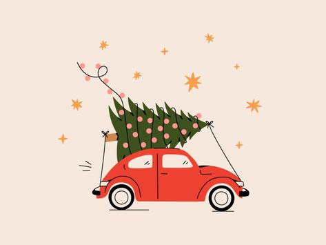 Trim the Tree by Kirbie Koonse on Dribbble Winter Drawings, Images Hello Kitty, Holiday Icon, Cute Christmas Wallpaper, Christmas Car, Christmas Inspo, Colour Inspiration, Christmas Icons, Christmas Characters