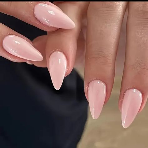 24 Count Press On Nails Pink Almond Shaped Comes With Jelly Glue And Nail File New Glossy Pink Nails, Nails Medium Length Almond, Classy Almond Nails, Press On Nails Almond, Nails Medium Length, Nude Nail Designs, Almond Shape Nails, Nails Medium, Nails For Women