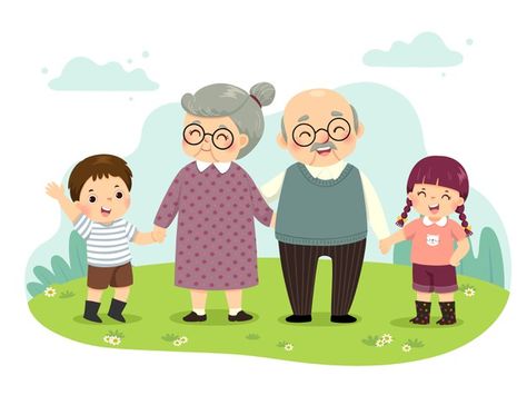 Illustration cartoon of grandparents and... | Premium Vector #Freepik #vector #people #design #kids #character Burung Kakatua, Cartoon Goldfish, Cartoon Dolphin, Happy Grandparents Day, Branch Vector, Fish Vector, Family Drawing, Summer Camps For Kids, Kids Vector