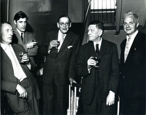 Louis MacNeice, Ted Hughes, T.S. Eliot, W.H. Auden, Stephen Spender, photo from Faber W H Auden, Ted Hughes, Ts Eliot, Bloomsbury Group, T S Eliot, British Literature, Dorothy Parker, Writers And Poets, Gerson