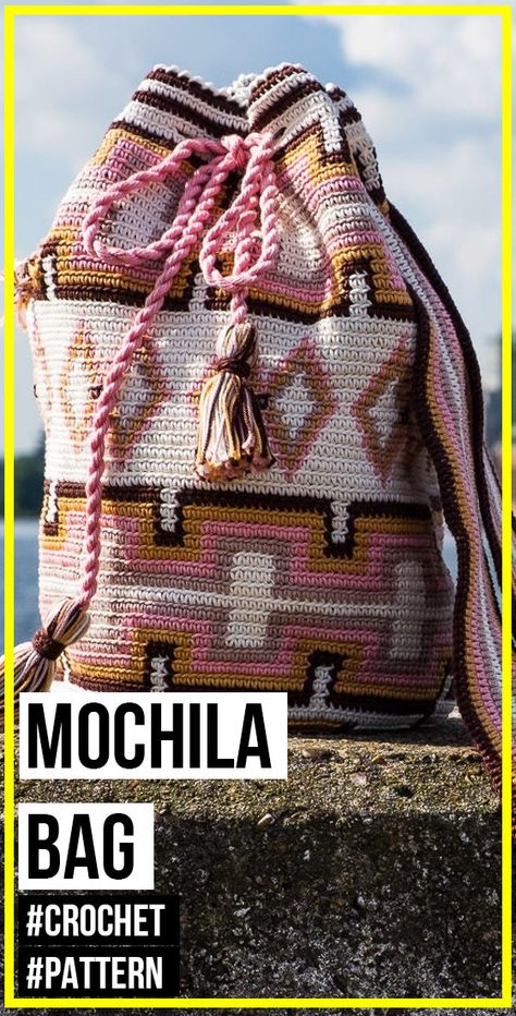 crochet Mochila Bag pattern - easy crochet bag pattern for beginners Crochet Mochila Bag, Crochet Dinosaur Hat, Mochila Pattern, Crochet Bag Pattern Tote, Easy Crochet Bag, Wayuu Bags Pattern, Growing Rosemary, Mochila Crochet, Mochila Bag