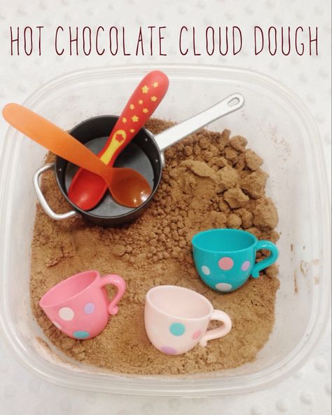 Cloud Dough Recipe, Chocolate Activities, Cloud Dough Recipes, Building A Snowman, Blackberry Syrup, Sensory Games, Chocolate Crafts, Pretend Kitchen, Lesson Plans For Toddlers