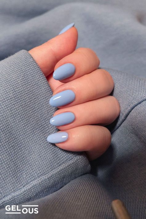 Gelous Float Away gel nail polish - photographed on model Gel Manicure Ideas, Blue Gel Nails, Gel Manicures, Basic Nails, Casual Nails, Nail Polish Kits, Almond Acrylic Nails, Manicure Ideas, Fire Nails