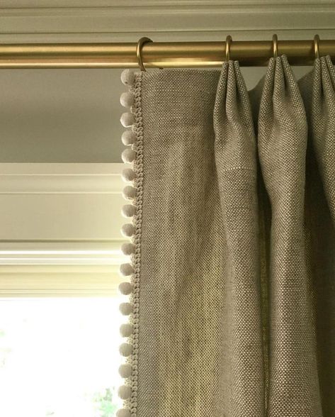 Linen trim for a lovely finish | Harbour beaded braid on lead edge Window Views, Curtain Trim, Samuel And Sons, Pinch Pleat Curtains, The Curtains, Interior Windows, Custom Drapes, Curtains Living, Pleated Curtains