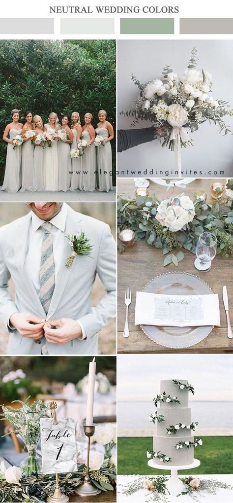 dove grey and greenery neutral wedding color palettes Wedding Colors Neutral, Wedding Color Scheme, Wedding Color Palettes, Neutral Wedding Colors, Wedding Color Combos, Wedding Palette, Wedding Theme Colors, Neutral Wedding, Theme Color