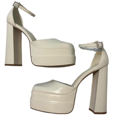 White and cream platform heels witha. square toe... - Depop Cream Heels, Platform Heels, Prom, Cream, Square, Heels, Boots, White, Quick Saves