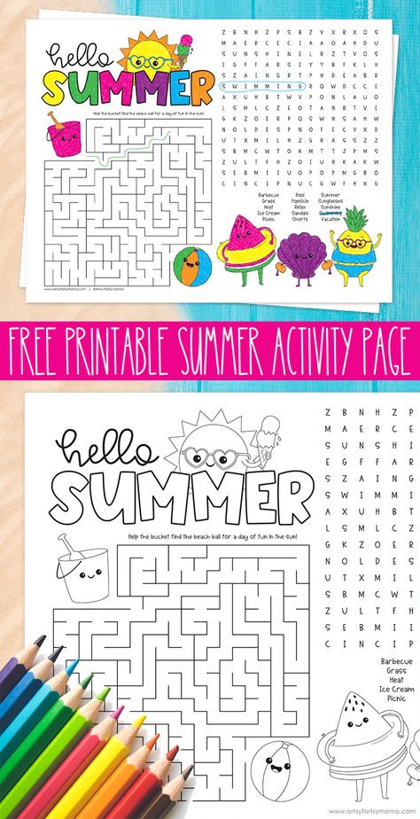 Free Printable Summer Activity Page | artsy-fartsy mama Third Grade Summer School Activities, Kids Fun Worksheets, Summer Bucket List Coloring Page, Summer Activities For 2nd Graders, Summer Activity Pages For Kids, Kid Printables Art, Summer Puzzles Free Printable, Summer Activity Sheets For Kids, Summer Themed Activities For Kids