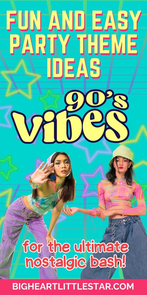 Throw a nostalgic 90s themed party with these fun decorations, food ideas, and games! This guide is packed with creative ways to bring back the 90s, from bright neon decor to iconic snacks and party activities. Whether for a birthday or a casual get-together, these ideas will make your party a hit! 90s Party Ideas, 90s Theme Party, 1990s Party Decorations, 90s Themed Party, Throwback Birthday Party Ideas, 90s Party Decorations Ideas, 90s Themed Food, Decade Party 90s Themed Sleepover, 90s Themed Bday Party, Party Ideas 90s Theme, 90’s Decorations, 1994 Themed Birthday Party, 90s Games Party Ideas, 90s Decorations Party, 90’s Party, Funny Party Themes