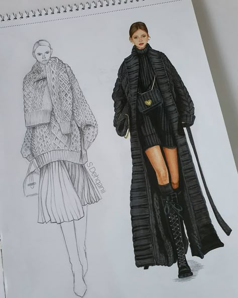 Winter Clothes Illustration, Winter Dress Drawing, Fur Fashion Illustration, Textures Sketch, Latest Tops Fashion, Winter Fashion Illustration, Fashion Illustration Collage, Fashion Illustration Sketches Dresses, Drawing Fashion