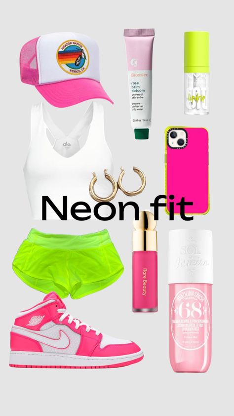 #outfitinspo #preppyinspo #neon #lululemon Neon Lululemon Outfits, Neon Outfits Aesthetic, Cute Neon Outfits, Nkotb Concert Outfit, Neon Lululemon, Neon Fits, Nkotb Concert, Clothing Board, 2023 Outfits