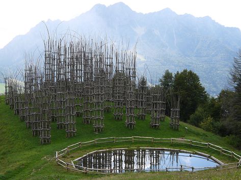 the foot of Mount Arera in the northern Italian region of Lombardy was completed in 2010. Gothic Tree, Natural Architecture, Landscape Inspiration, Chestnut Trees, Nature Architecture, Woven Art, Art Landscapes, Art Ancien, Wicker Decor