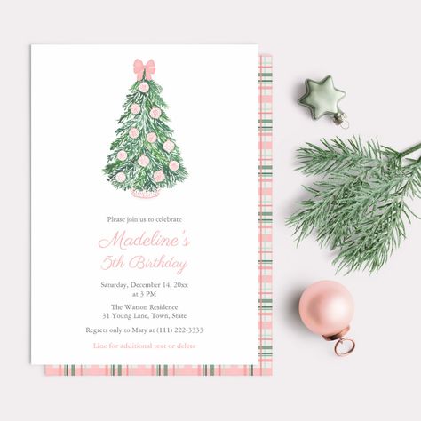 Tree Decorating Party, Holiday Favorite Things Party, Pink Christmas Birthday, Tree Trimming Party, Favorite Things Party, Bridal Brunch Invitations, Watercolor Christmas Tree, Party Invite Design, Christmas Birthday Party